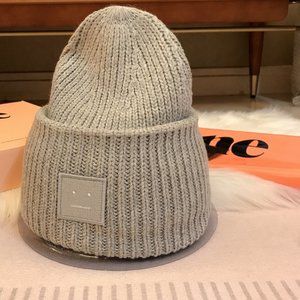 Acne Studios New Grey Melange Large Face Logo Beanie